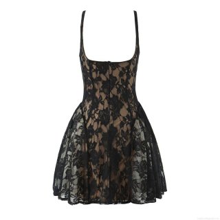 Women's Sexy Floral Lace Cami Dress Elegant Backless A-Line Mini Dress With Lining For Summer Party Vacation Sleeveless Polyester Spandex Short Dresses