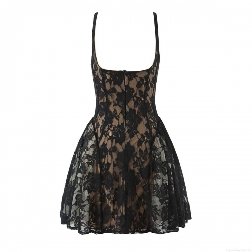 Women's Sexy Floral Lace Cami Dress Elegant Backless A-Line Mini Dress With Lining For Summer Party Vacation Sleeveless Polyester Spandex Short Dresses