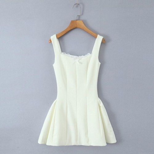 Women's Sexy French Pure Desire Style Mini Dress Lace Bow Square Neck Slingshot Polyester Bodycon Short Dress For Summer Party Dating