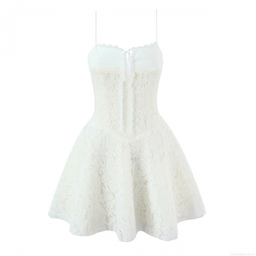 Women's Sexy Lace Embroidery Camisole Dress French Hollow Out A-Line Mini Dress For Summer Party Vacation Elegant Backless Sleeveless Dress