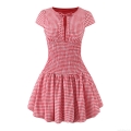 Women's Gingham Short Sleeve Mini Dress French Sweet Smocked Waist A-Line Plaid Sundress With Back Tie Summer Rayon Polyester Blend Casual Party Clothing