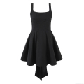 Women Sexy Backless Mini Dress With Large Bow Sleeveless Square Neck A-Line Party Dress Elegant Polyester Cocktail Evening Dress