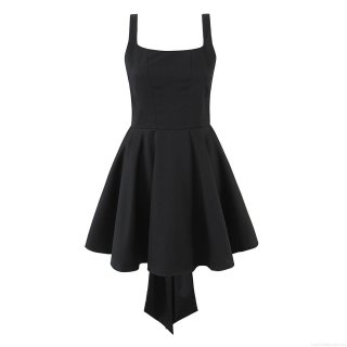 Women Sexy Backless Mini Dress With Large Bow Sleeveless Square Neck A-Line Party Dress Elegant Polyester Cocktail Evening Dress