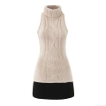 Women's Sexy High Neck Sleeveless Cable Knit Mini Dress Fashion Color Block Patchwork Slim Fit Pullover Sweater Dress For Spring Autumn