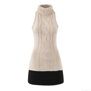 Women's Sexy High Neck Sleeveless Cable Knit Mini Dress Fashion Color Block Patchwork Slim Fit Pullover Sweater Dress For Spring Autumn