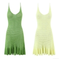 Women's Summer Knit Crochet Mini Dress Sexy Hollow Out V-Neck Spaghetti Strap Ruffle Hem Beach Vacation Sleeveless Polyester Blend Solid Color Sun Dress Party Wear