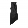 Women Sexy Satin Sleeveless Cowl Neck Mini Dress With Long Fringe Asymmetric Hem Draped Backless Party Club Tassel Dress
