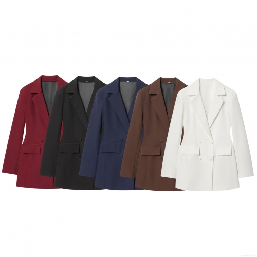 Women's Elegant Double Breasted Blazer Dress Solid Long Sleeve Lapel Waist-Cinched Mini Dress Office Lady Sophisticated Bodycon Party Dress Polyester Fall Winter Short Dress