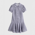 Women's Sexy Lolita Style Plaid Mini Dress 100% Polyester Short Sleeve Shirt Collar Ruffle Layered Gingham Dress For Party Clubwear Ladies