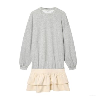 Women's Casual Round Neck Long Sleeve Patchwork Dress Sweet Ruffle Hem Knitted Sweatshirt Mini Dress Fashion Loose Fit Short Dress For Women