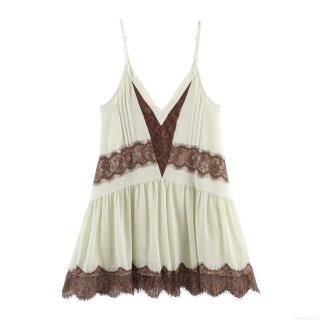 Sexy Women's Lolita Style Lace Patchwork Mini Dress Deep V Neck Adjustable Spaghetti Strap Polyester Chiffon Summer Party Dress