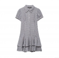 Women's Plaid Gingham Mini Dress Short Sleeve Shirt Collar Button Up Layered Ruffle Hem Polyester Bodycon Summer Casual Sweet Dress for Women