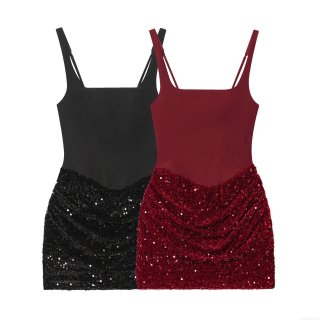 Sexy Sequin Mini Dress Women Cami Bodycon Party Clubwear Lace Up Backless Sleeveless Slim Fit Polyester Evening Gowns For Club Night Out