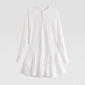 Sexy Women's White Long Sleeve Mini Dress Ruffle Hem Round Neck Button Front Loose Fit Short Dress for Daily Dating Casual Polyester Fashion