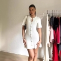 Elegant Knitted Short Sleeve Button Down Dress French Style Slim Fit Midi Ribbed Knit Pencil Dress For Women Party Celebrity Daily Wear