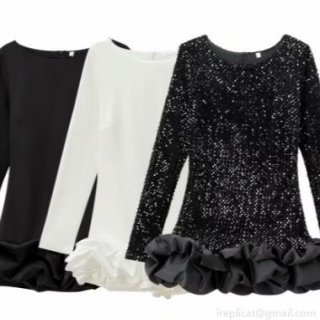 Women's Elegant Long Sleeve Patchwork Mini Dress With Sequins And Satin Ruffle Bubble Hem Cocktail Party Slim Fit Solid Color Short Dress