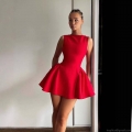 Women Elegant Sleeveless Mini Dress Solid Color Backless A-Line Skater Dress Polyester High Waist Slim Fit Party Evening Socialite Short Dress