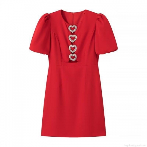 Women's Elegant Bodycon Mini Dress With Rhinestone Bow Heart Hollow Out Puff Sleeve Cocktail Party Dress For Wedding Evening Lady
