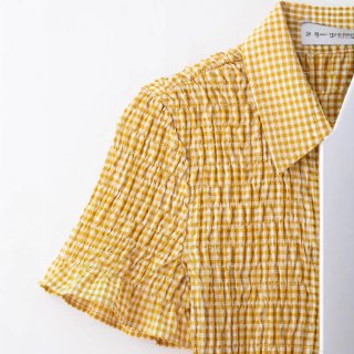 Women's Summer Gingham Mini Dress Smocked Short Sleeve Button Up Collar Ruffle Hem Chic Elegant Plaid Polyester Casual Sun Dress