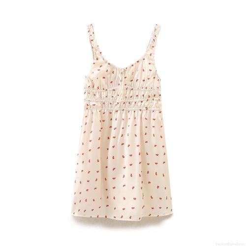 Women's Elegant Floral Print Cami Dress 100% Polyester Satin Texture Smocking Square Neck Mini Dress For Party Vacation Sweet Chic Style