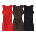 Women Sexy Ruched Mini Dress Sleeveless Asymmetric Neck Bodycon Party Dress Elegant Polyester Short Club Dress for Cocktail Evening Ladies