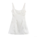 Women's Elegant White Satin Mini Dress Sexy Backless U-Neck A-Line Strap Sleeveless Short Party Dress For Summer Women Evening Club Wear