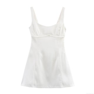 Women's Elegant White Satin Mini Dress Sexy Backless U-Neck A-Line Strap Sleeveless Short Party Dress For Summer Women Evening Club Wear