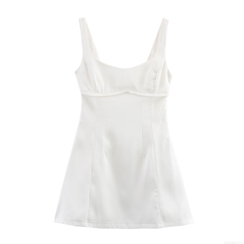 Women's Elegant White Satin Mini Dress Sexy Backless U-Neck A-Line Strap Sleeveless Short Party Dress For Summer Women Evening Club Wear