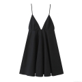Polyester Women's Mini Dress Sexy V-Neck Spaghetti Strap Black Fashion Solid Sleeveless Bodycon Short Party Dress for Summer Vacation Clubwear