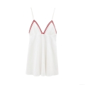 Women V Neck Contrast Color Sling Mini Dress Polyester Knitted Slim Fit A-Line Tennis Dress White Red Trim Summer Casual Sleeveless Sporty Short Dress