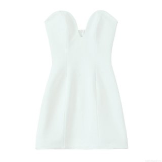Elegant French Off-Shoulder White Mini Dress Heart-Shaped Low Neck Strapless Party Evening Bodycon Dress For Women Sexy Solid Color Polyester Sleeveless Dress