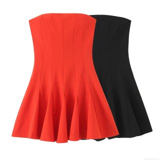 Women Elegant Solid Color Tube Top Mini Dress Structured Polyester A-Line Pleated Flare Short Dress For Party Prom Evening Dating Celebrity Style Sleeveless Backless One Piece Gown