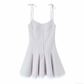 Women's Elegant Blue Orange Striped Camisole Mini Dress With Adjustable Tie Straps Front Buttons Slim Fit Summer Vacation Beach A-Line Dress