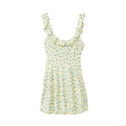 Women's Sweet Ruffle Trim Floral Print Cami Dress Elegant V Neck Sleeveless Mini Dress Summer Casual Vacation Party Dress Polyester Clothing