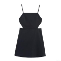 Women Sexy Black Cutout Backless Mini Dress Spaghetti Strap Sleeveless Slim Fit Polyester Party Clubwear Bodycon Evening Dress For Ladies