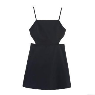 Women Sexy Black Cutout Backless Mini Dress Spaghetti Strap Sleeveless Slim Fit Polyester Party Clubwear Bodycon Evening Dress For Ladies