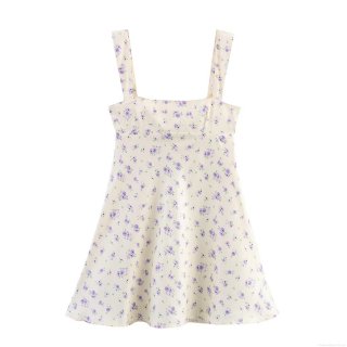 Women Floral Print Cami Mini Dress Bow Back Satin Feel Sexy Sleeveless Square Neck Short Dress For Summer Vacation Party Elegant Lady Dress