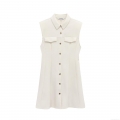Women's Elegant French Style Sleeveless Shirt Dress Solid Color Button Down Mini Dress with Pockets for Office Lady Spring Summer