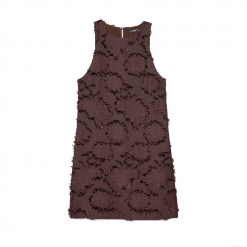 Women's Sleeveless Round Neck Mini Dress 3D Circular Fringe Tassel Textured Polyester Elegant A-Line Party Cocktail Dress For Ladies