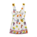 Women's Mediterranean Lemon Sunflower Sardine Print Backless Bow Mini Dress 100% Polyester Sleeveless V-Neck Summer Beach Vacation Holiday Sundress