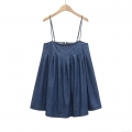 Women's Navy Blue Denim Look Camisole Dress Pleated Chest A-Line Mini Dress With Adjustable Straps Back Zipper Casual Summer Elegant Outfits
