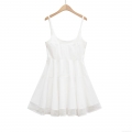 Women's Elegant U-Neck White Camisole Dress Sleeveless Waist Cinching A-Line Mini Dress With Mesh Splicing Hem Slim Fit Summer Party Club Wear For Lady