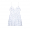 Elegant White Cotton Embroidery Slip Dress Women V-Neck Sleeveless Blue Floral Mini Dress For Summer Vacation Party
