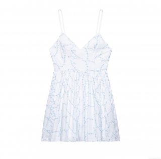 Elegant White Cotton Embroidery Slip Dress Women V-Neck Sleeveless Blue Floral Mini Dress For Summer Vacation Party