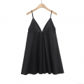 Women Sexy Deep V-Neck Spaghetti Strap Mini Dress Satin Polyester Sleeveless Backless Party Club Dress Elegant Solid Color Short Sun Dress