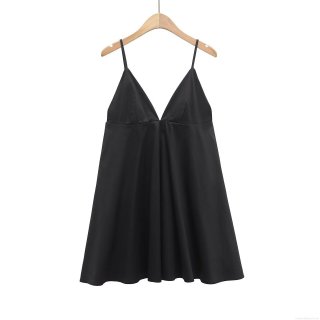Women Sexy Deep V-Neck Spaghetti Strap Mini Dress Satin Polyester Sleeveless Backless Party Club Dress Elegant Solid Color Short Sun Dress