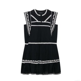 Women's Sleeveless Bohemian Dress Contrast Color Floral Embroidery Lace Trim Tiered Mini Dress Elegant Ethnic Style Summer Vacation Beach Party Dresses