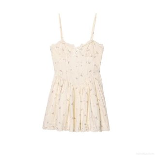 Women's Vintage Floral Cami Mini Dress Corset Style With Lace Trim Eyelet Embroidery Adjustable Straps Summer Cottagecore Sundress