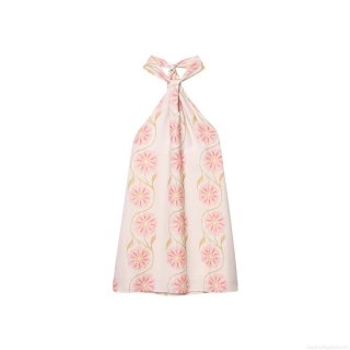 Women's Halter Neck Floral Print Dress Summer Sleeveless Backless Boho Mini Sundress Elegant Pink Flower Pattern Cotton Linen Blend Casual Party Dress