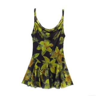 Women's Sexy Mesh Floral Print Mini Dress Sleeveless Spaghetti Strap Cowl Neck Ruched Bodycon Party Dress Elegant Socialite Summer Sun Dress